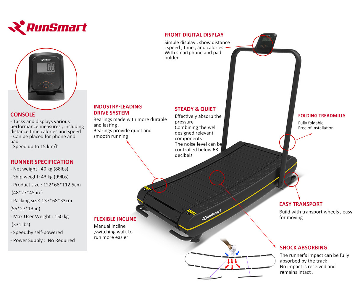 innovation slat folding Home use Gym fitness exercise running machine easy moving sports non-motorized curved treadmill