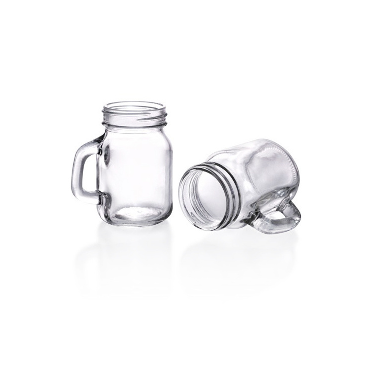 Wholesale mini glass mason jar 4oz mug shot glass handle with lid