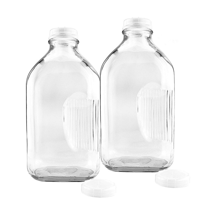 64oz Glass Rectangular Vintage Style Half Gallon Jugs 2 Quart Glass Milk Bottles