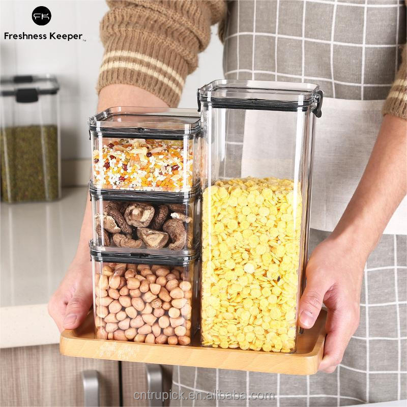 Hot Selling Pantry Fridge Kitchen Storage Box Stackable Transparent Plastic Airtight Food Lock Storage Containers Set