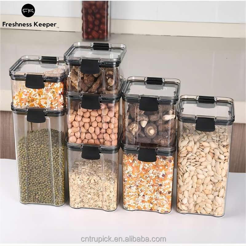 Hot Selling Pantry Fridge Kitchen Storage Box Stackable Transparent Plastic Airtight Food Lock Storage Containers Set