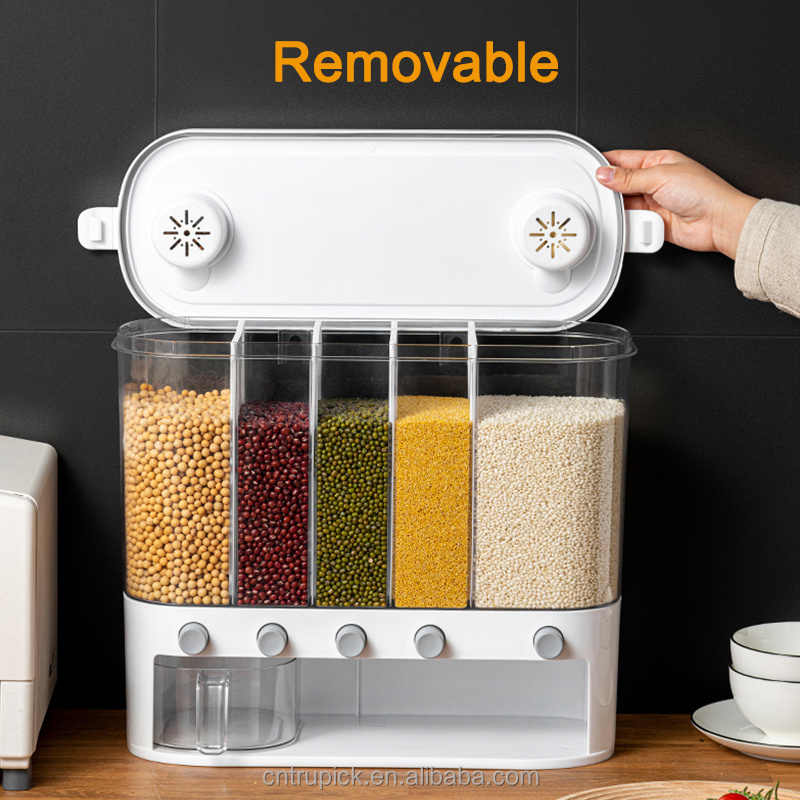 Freshnesskeeper 5 Grid Plastic Dry Food Dispenser Multi Purpose Rice Dispenser 25 Pounds Kitchen Food Dispenser Grains, Beans