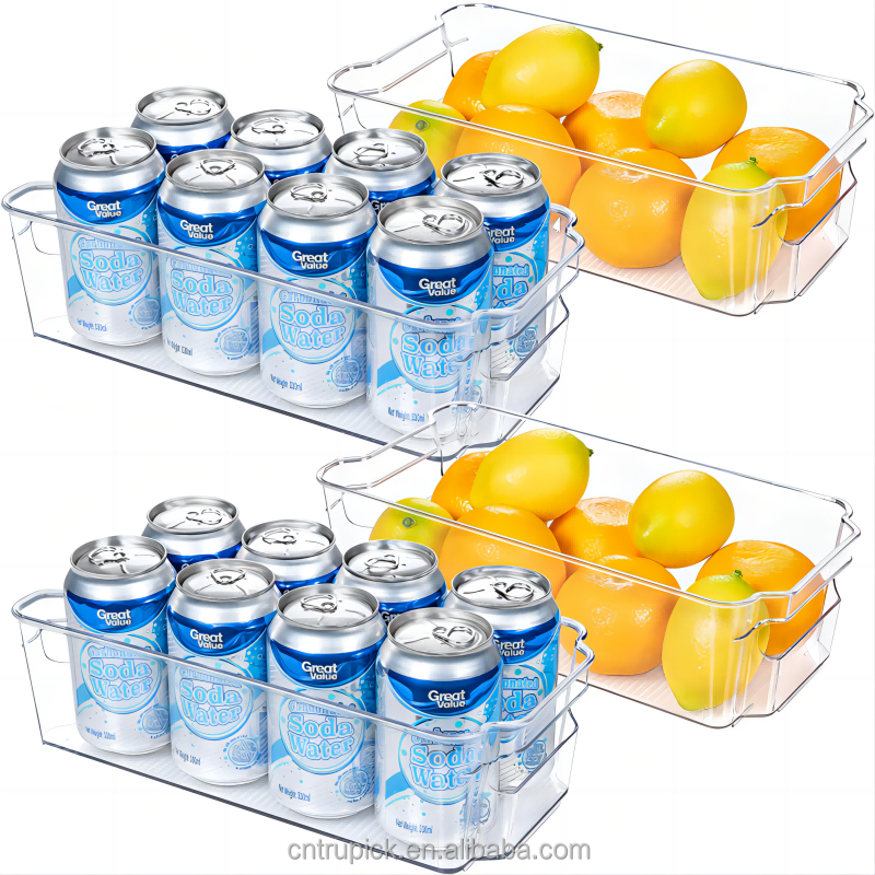 PET Fridge Bins Stackable Storage Organizer Set of 4 Refrigerator Organizer Bins Fridge Organizer