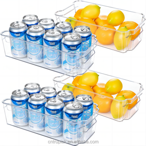 PET Fridge Bins Stackable Storage Organizer Set of 4 Refrigerator Organizer Bins Fridge Organizer