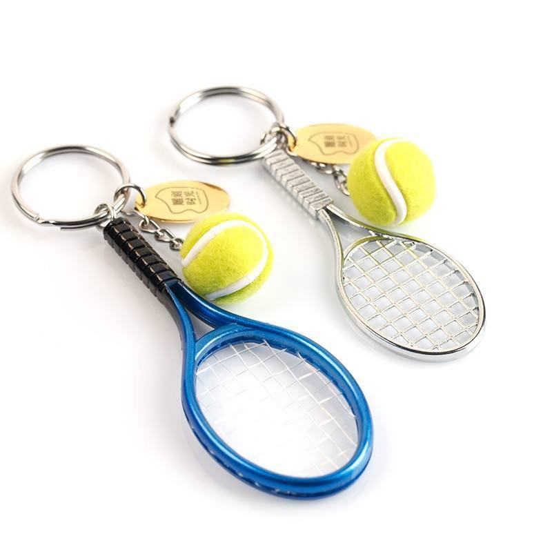 OEM Cute 3D Mini Tennis Racket and Ball Keychain Set Sport Tennis Ball Key Chain Tennis Gifts