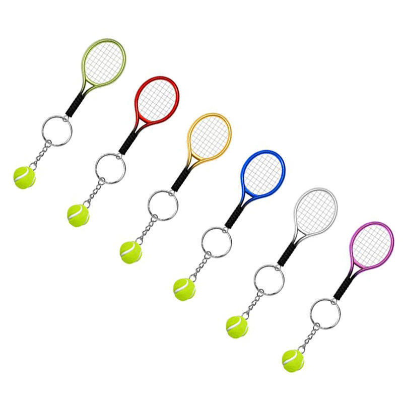 OEM Cute 3D Mini Tennis Racket and Ball Keychain Set Sport Tennis Ball Key Chain Tennis Gifts