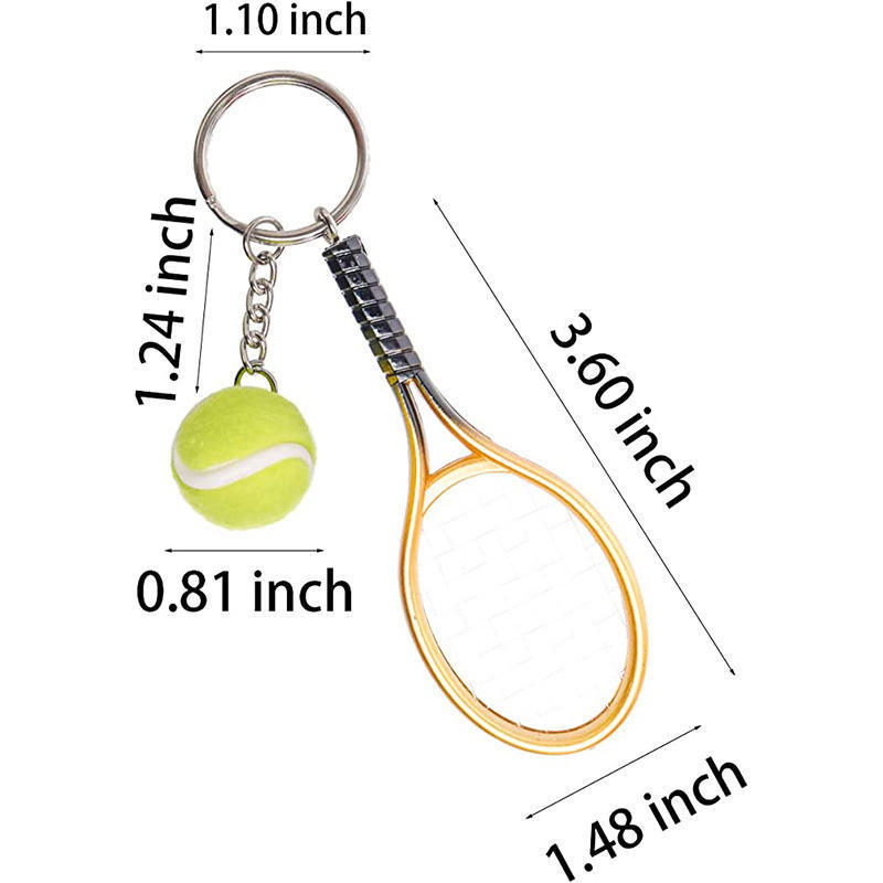 OEM Cute 3D Mini Tennis Racket and Ball Keychain Set Sport Tennis Ball Key Chain Tennis Gifts