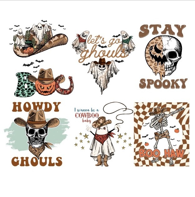 Cowboy New Designs DTF Heat Transfers Digital Printing Logo Ready to Press Die Cut Labels Plastisol Vinyl Sticker for Tshirt