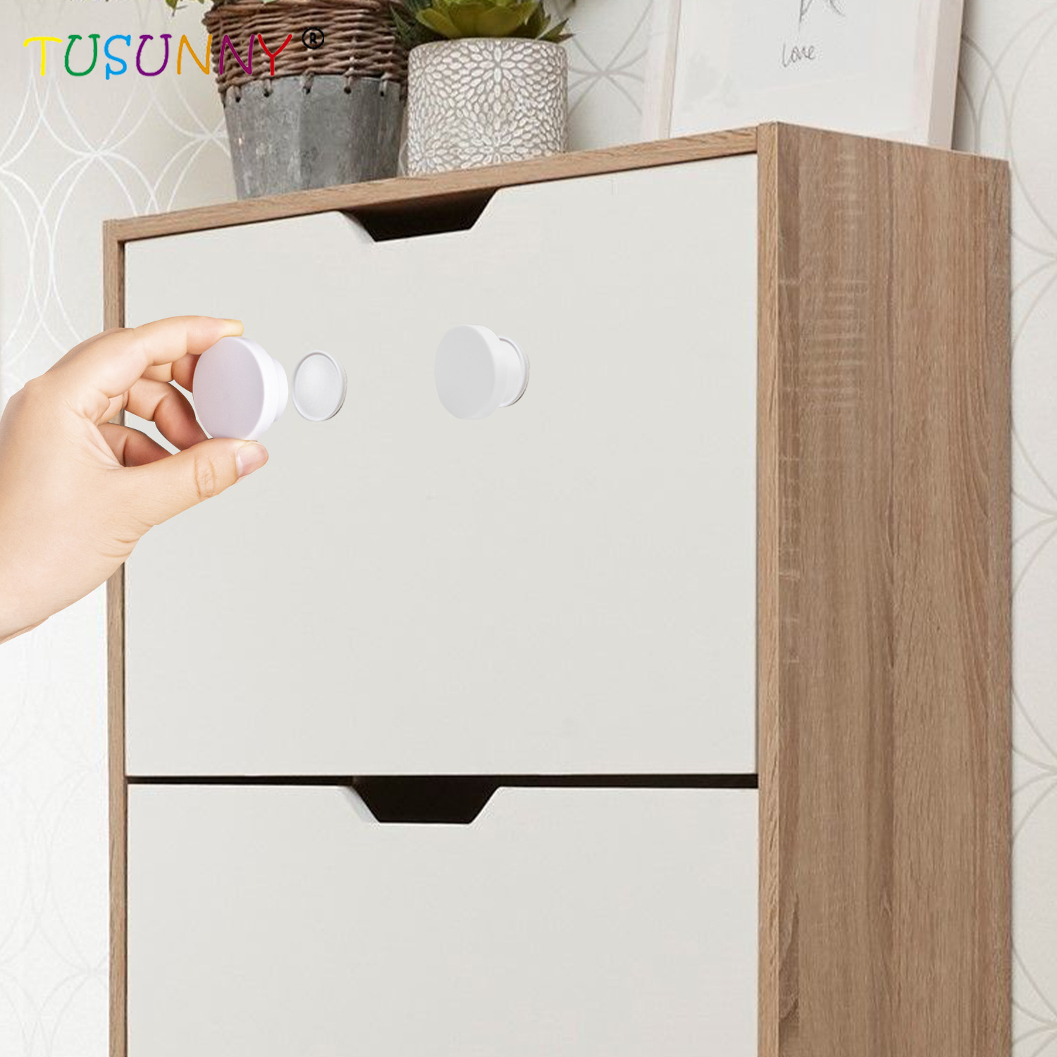 Baby Proofing Magnetic Drawer Locks for Kitchen with Adhesive No Drilling or Screws Fixed, 4 Baby Safety Cabinet Locks for Knobs