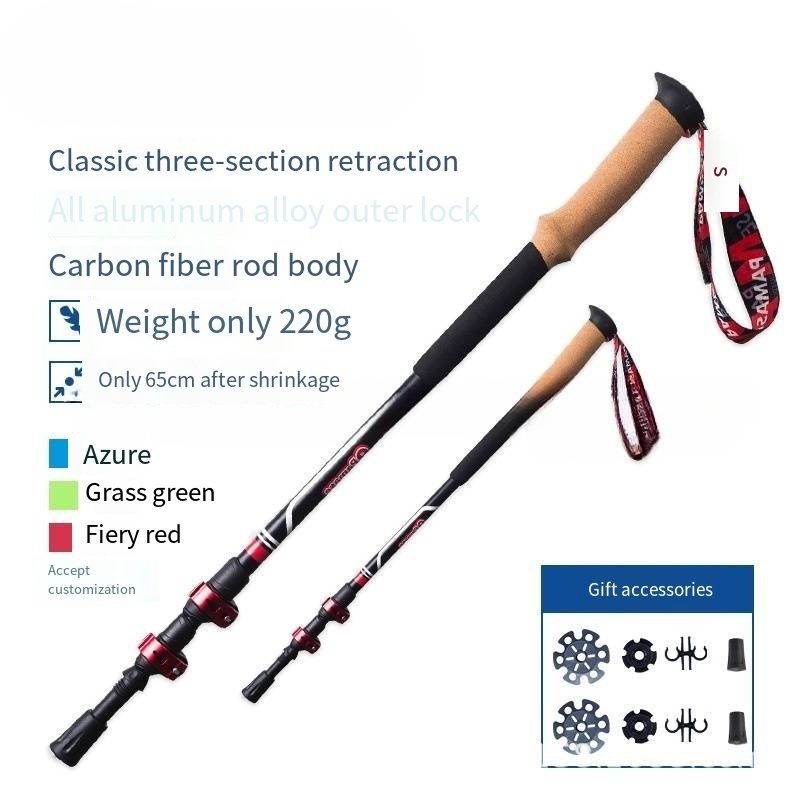 Carbon Fiber Aluminum Alloy Trekking Poles External Quick Lock Trekking Poles Hiking Collapsible Stick Nordic Walking Stick