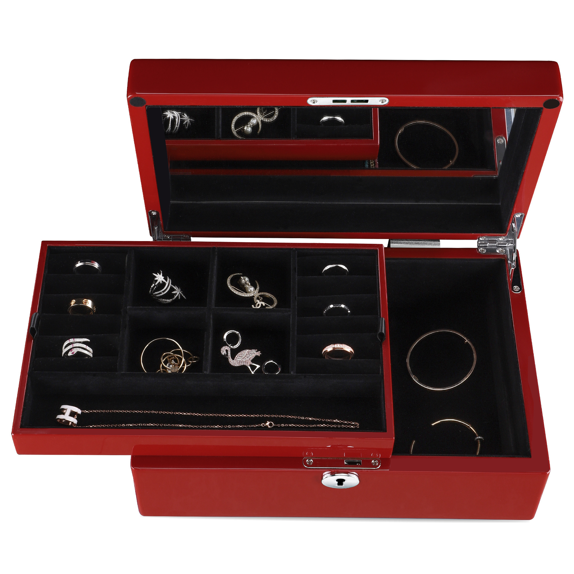 Oversized 2-layes Black Flannel Jewelry Box boite a bijou Jewelry Organizer Necklace Earring Ring Storage Box for Women Gifts