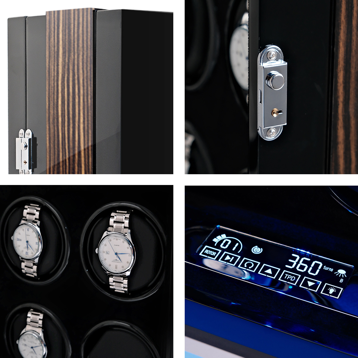 Watch winder safe with led light touch screen luxury watch winder box for two watches