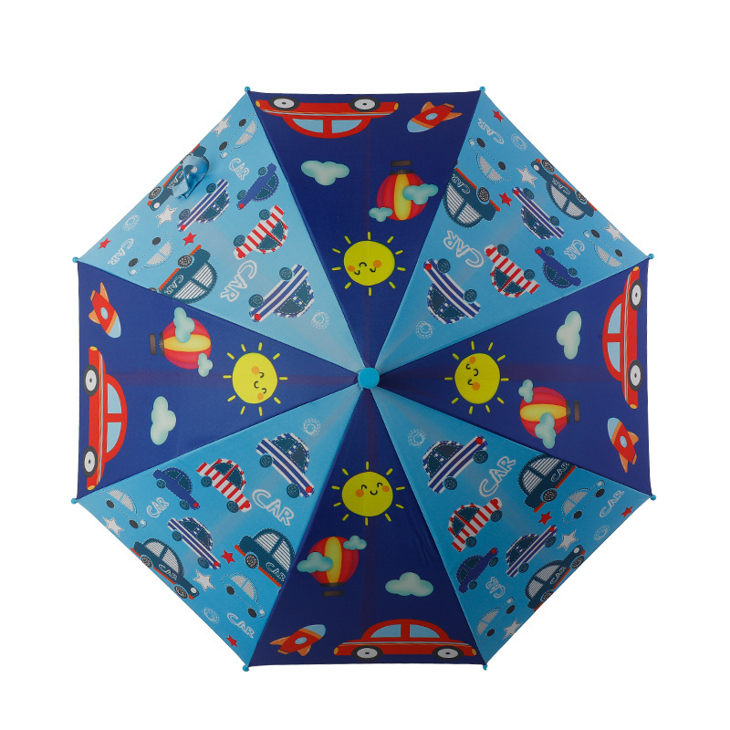 Custom cartoon children straight umbrella kid black coating sun and rain protection umbrella with plastic cute handle