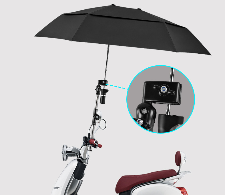 Portable Multi-functional Long Double Vent Canopy 3 Folding Beach Chair Bike Bicycle Umbrella with Clamp Holder