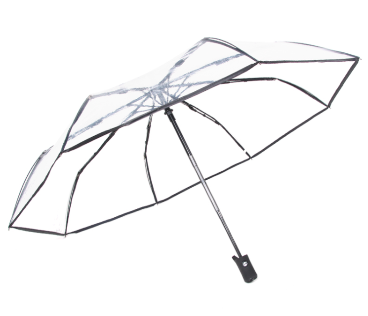 Wholesale custom LOGO printed clear transparent umbrella 3 folding