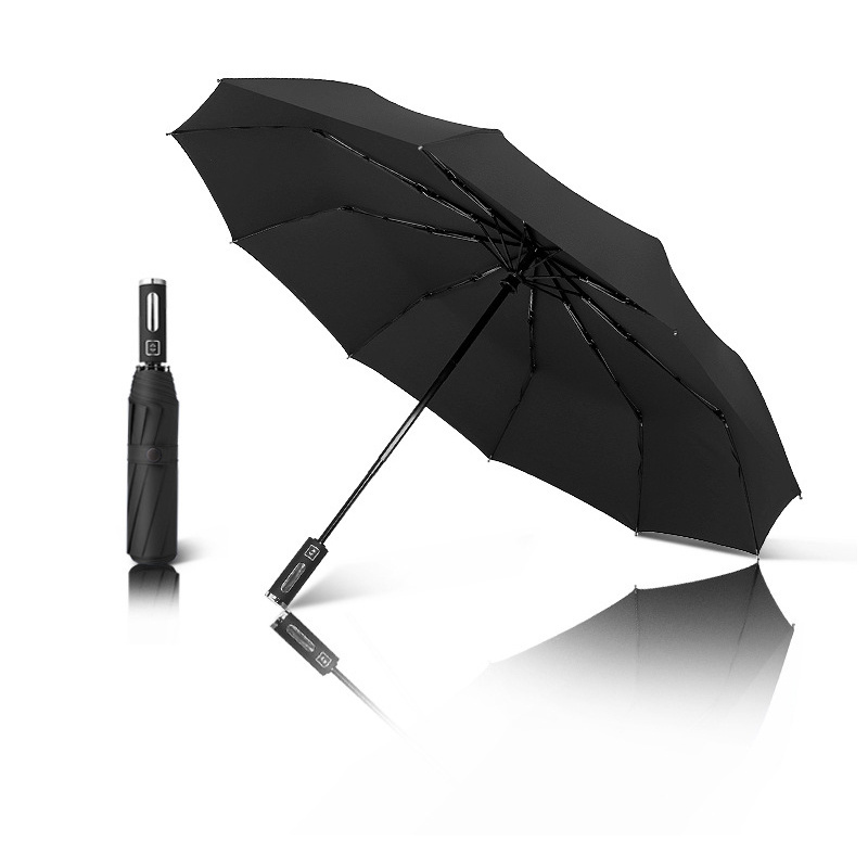 23 inch large size automatic led light handle 3 foldable umbrella