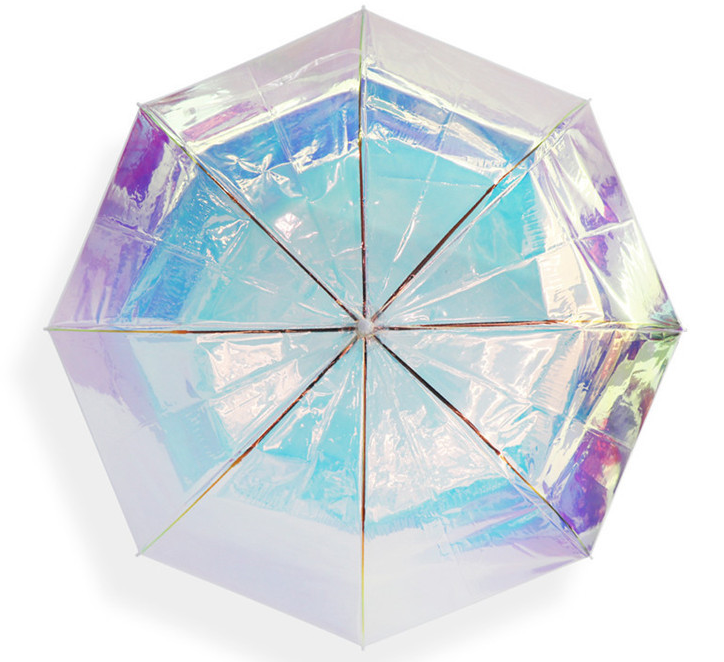 Laser change color iridescent clear Transparent Umbrella Colorful Gradient Plastic PVC hologram Holographic Umbrella