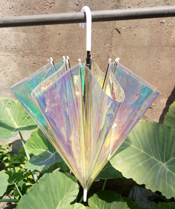 Laser change color iridescent clear Transparent Umbrella Colorful Gradient Plastic PVC hologram Holographic Umbrella