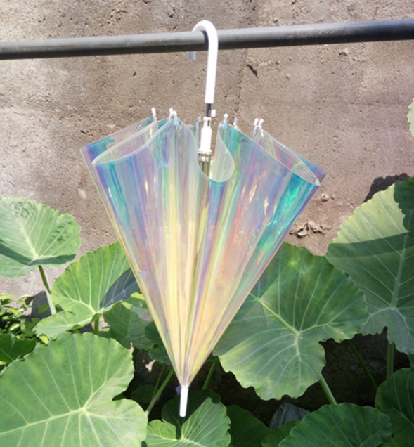 Laser change color iridescent clear Transparent Umbrella Colorful Gradient Plastic PVC hologram Holographic Umbrella