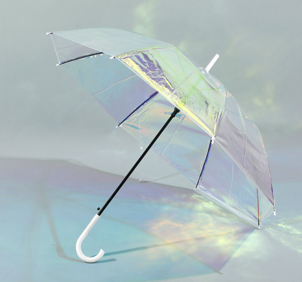 Laser change color iridescent clear Transparent Umbrella Colorful Gradient Plastic PVC hologram Holographic Umbrella