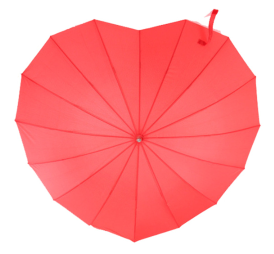 High quality Unique Design Red Heart Shape Straight Umbrella Manual Open Umbrella