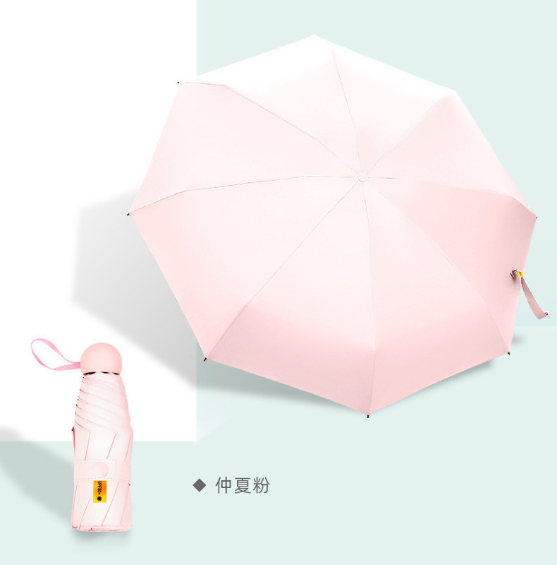 Folding Umbrella Capsule Case with EVA 2022 Factory Wholesale UV Ultra Mini Pocket 5 Sunny and Rainy Umbrella Travel Manual