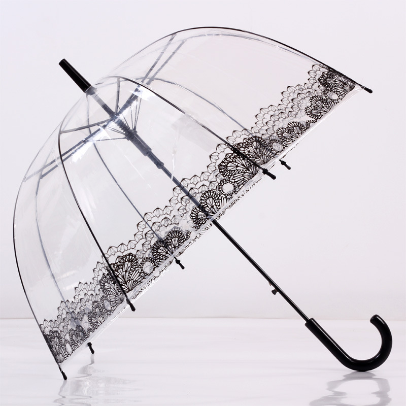 23 Inch Clear Plastic White Handle Custom Logo Transparent Dome Umbrella