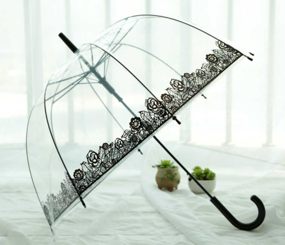 23 Inch Clear Plastic White Handle Custom Logo Transparent Dome Umbrella