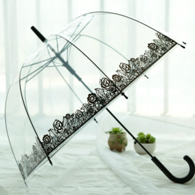 23 Inch Clear Plastic White Handle Custom Logo Transparent Dome Umbrella