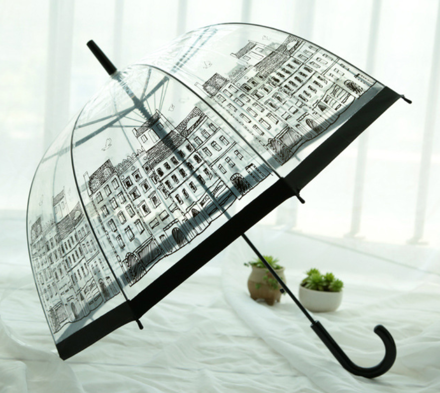 23 Inch Clear Plastic White Handle Custom Logo Transparent Dome Umbrella