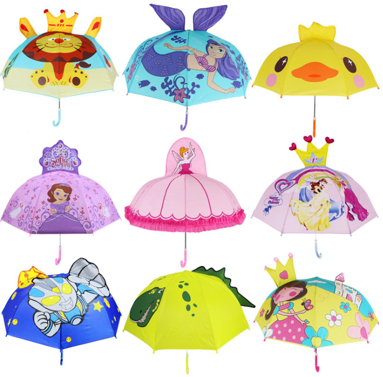 Children's creative 3d cartoon diy characters long handle security umbrella for kids