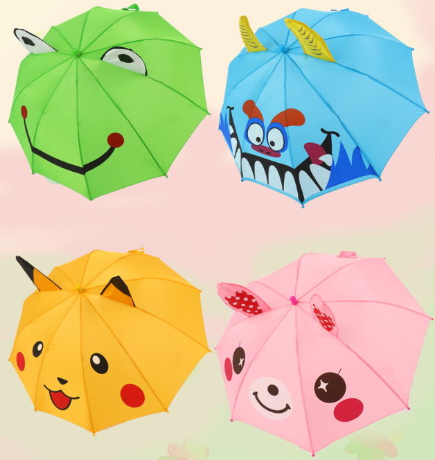 Children's creative 3d cartoon diy characters long handle security umbrella for kids