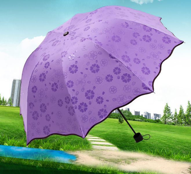 Meet Water Colour Changing Flowers Pattern Printing Magic Umbrellas Rain uv 3 Folding Umbrella For Women Designer