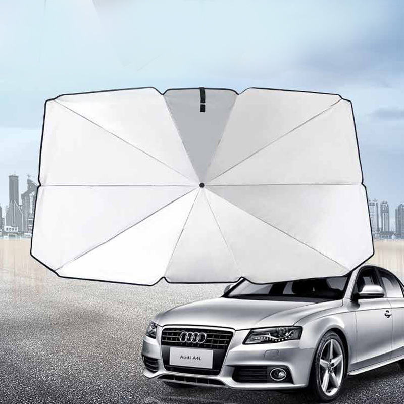 New Innovative Silver Coated Front Windshield Sunscreen Protector Fold Car Parasol Umbrella Uv Resistant with PU Leather Case