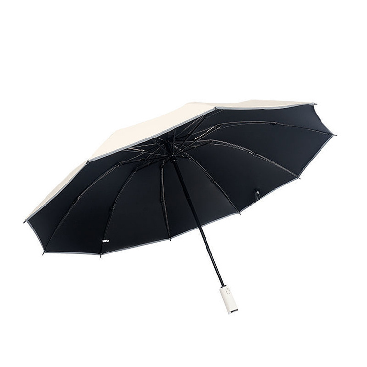 Wholesale promotion custom 12K Safety Reflective inverted Umbrella automatic 3 fold reverse smart umbrella windproof waterproof