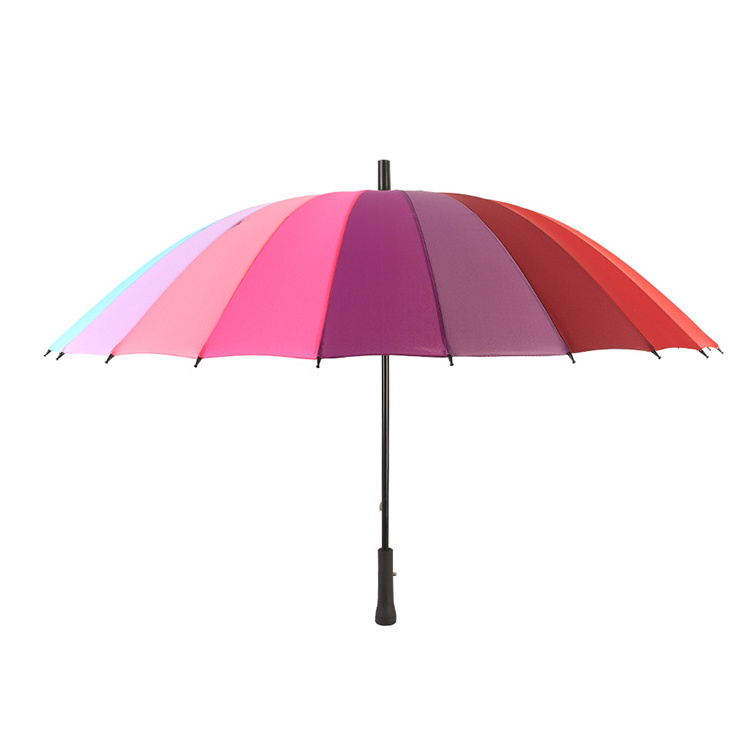 Fashion hot sale custom 24K rainbow big umbrella windproof long handle straight golf umbrella for women