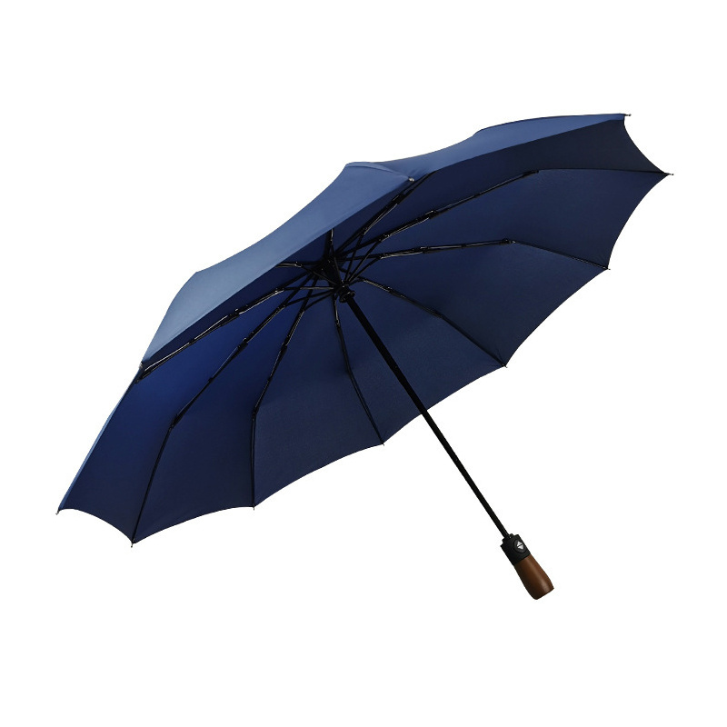 3 fold auto pongee umbrella man business gift golf luxury umbrella with wooden handle