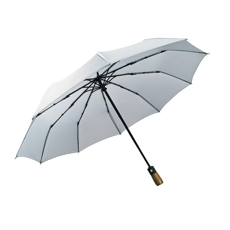 3 fold auto pongee umbrella man business gift golf luxury umbrella with wooden handle