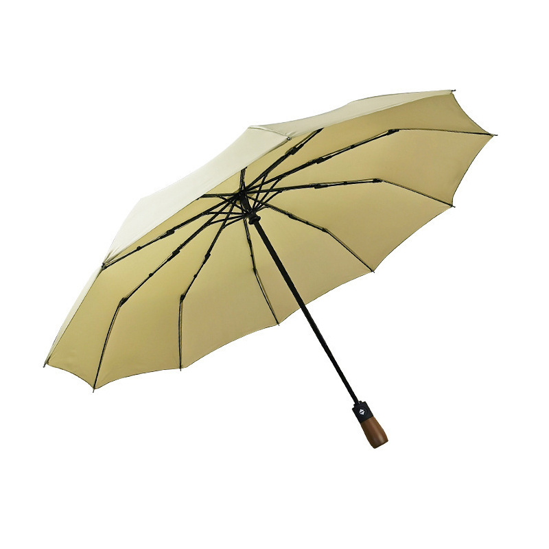 3 fold auto pongee umbrella man business gift golf luxury umbrella with wooden handle