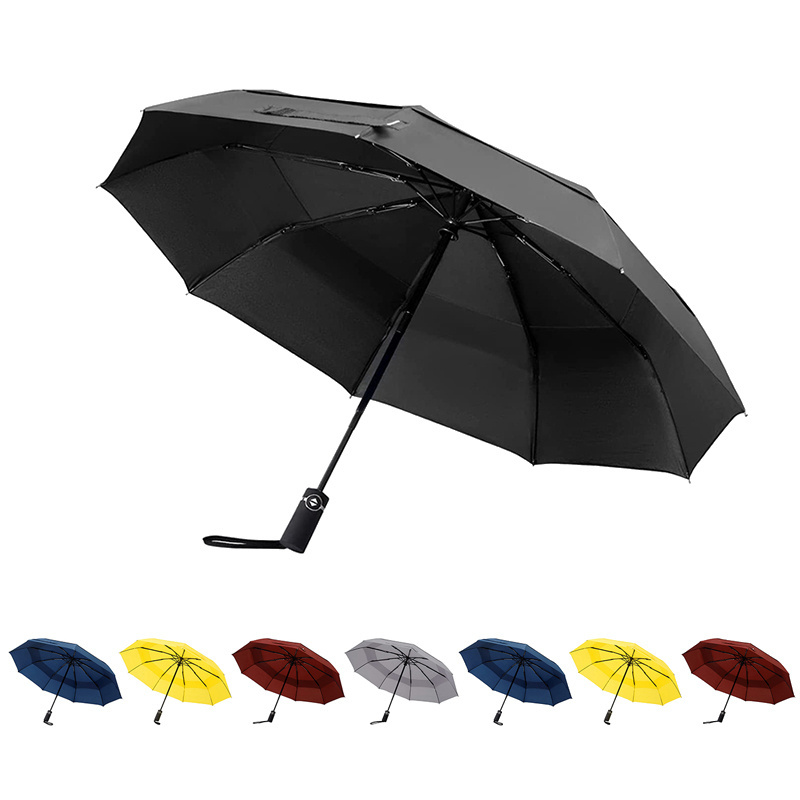 Hot sale 10 ribs automatic double layer travel umbrella windproof waterproof folding umbrella luxury umbrella