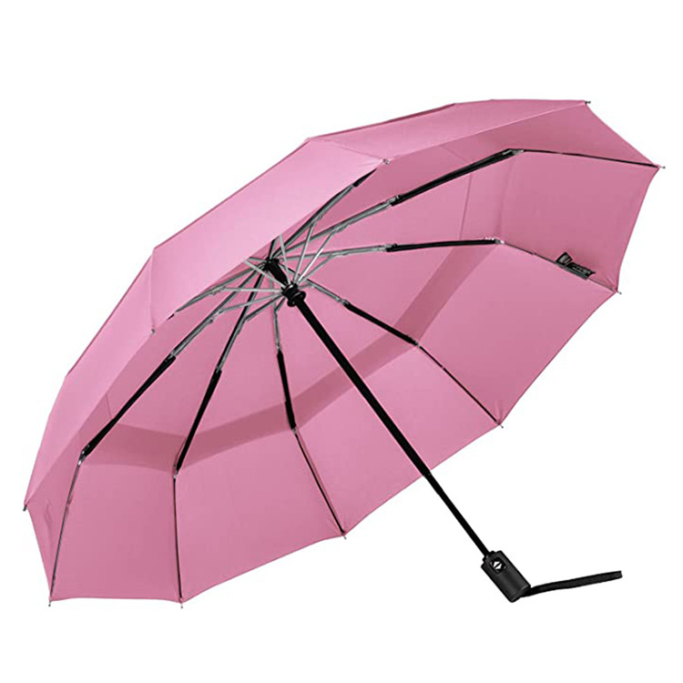 High quality colorful auto open close double layer 3 folding umbrellas with logo prints custom made