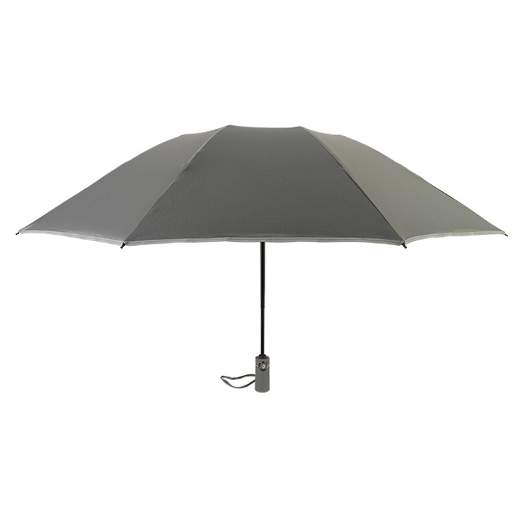 Portable 8 ribs 23 inch automatic 3 folding sunshade umbrella with silver strip windproof umbrella for rain