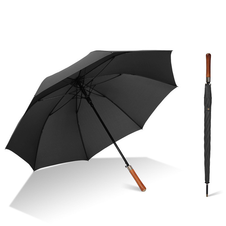 Custom logo printing automatic open straight umbrella promotion golf umbrella business man with wooden handle