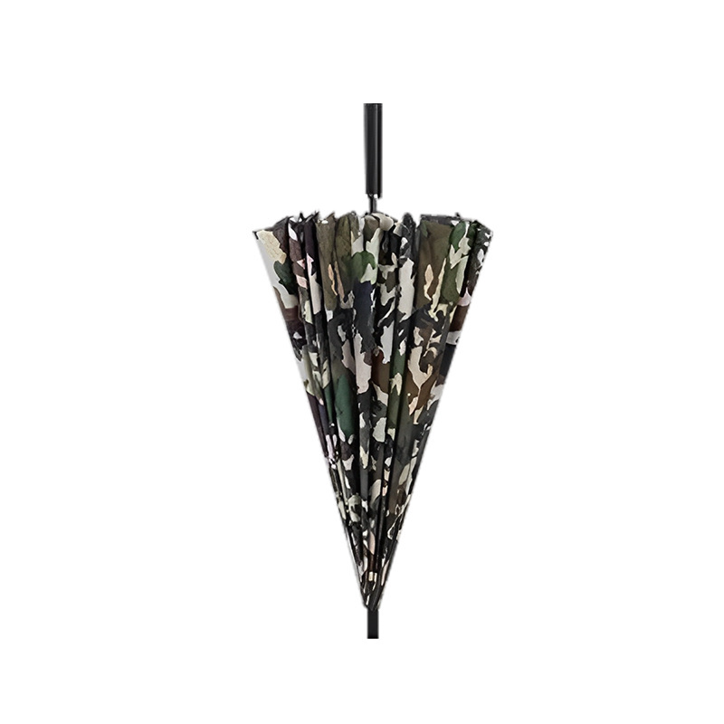 High quality customized printed camouflage golf umbrella large 24 ribs straight umbrella with long leather handle