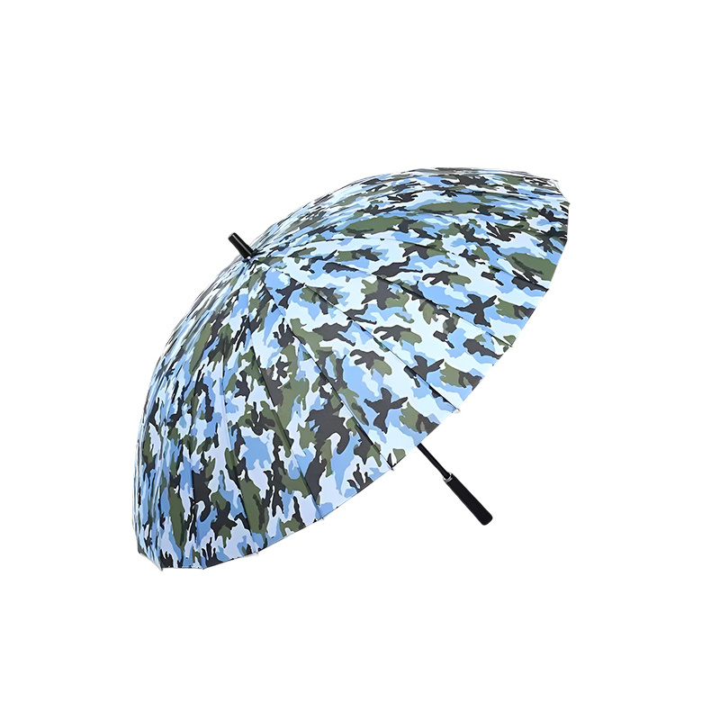 High quality customized printed camouflage golf umbrella large 24 ribs straight umbrella with long leather handle