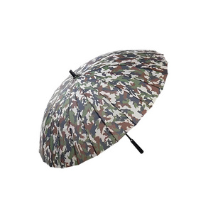 High quality customized printed camouflage golf umbrella large 24 ribs straight umbrella with long leather handle