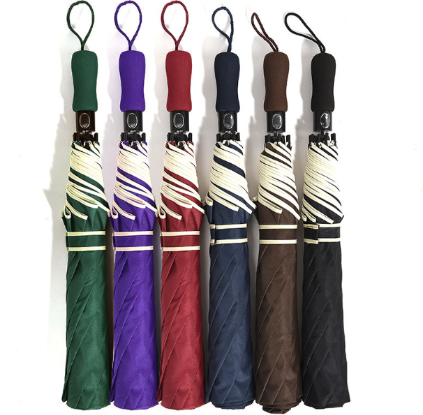 High Quality WindProof Pongee Rain Travel 2 Folding Auto Open Manual Close Big Folding Uv Umbrella Automatic Foldable