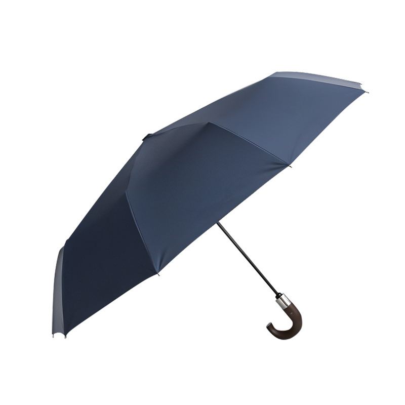 Factory supplier sun and rain umbrella 10 ribs black coating sunshade fold umbrella automatic open umbrella wooden handle