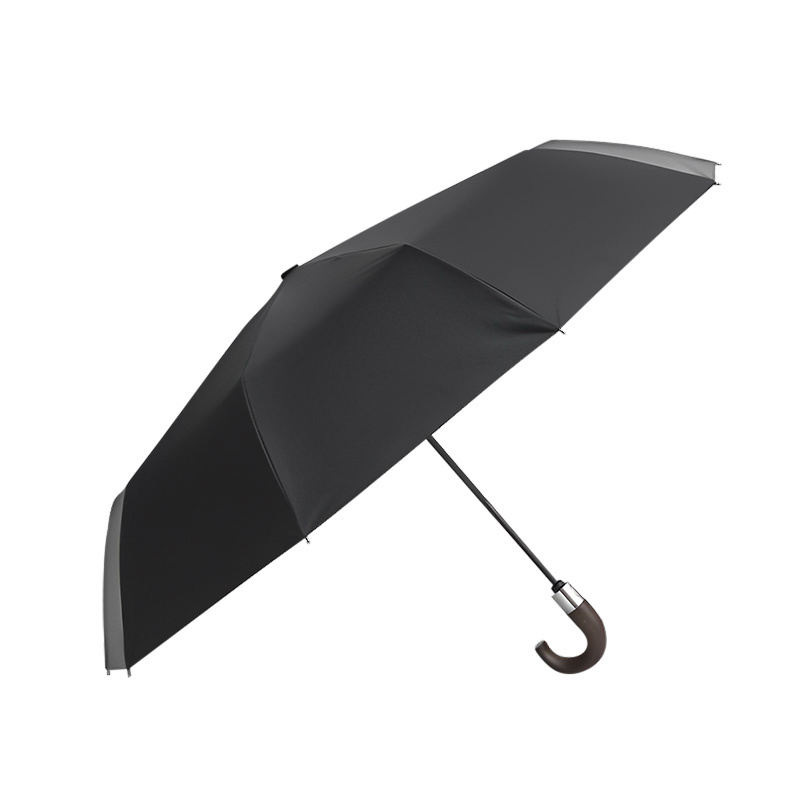 Factory supplier sun and rain umbrella 10 ribs black coating sunshade fold umbrella automatic open umbrella wooden handle