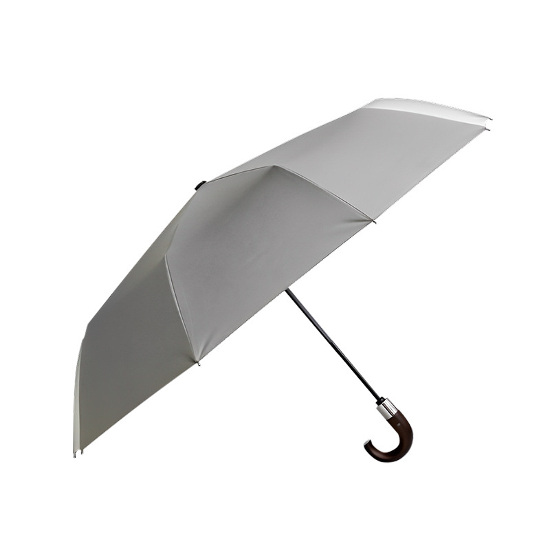 Factory supplier sun and rain umbrella 10 ribs black coating sunshade fold umbrella automatic open umbrella wooden handle